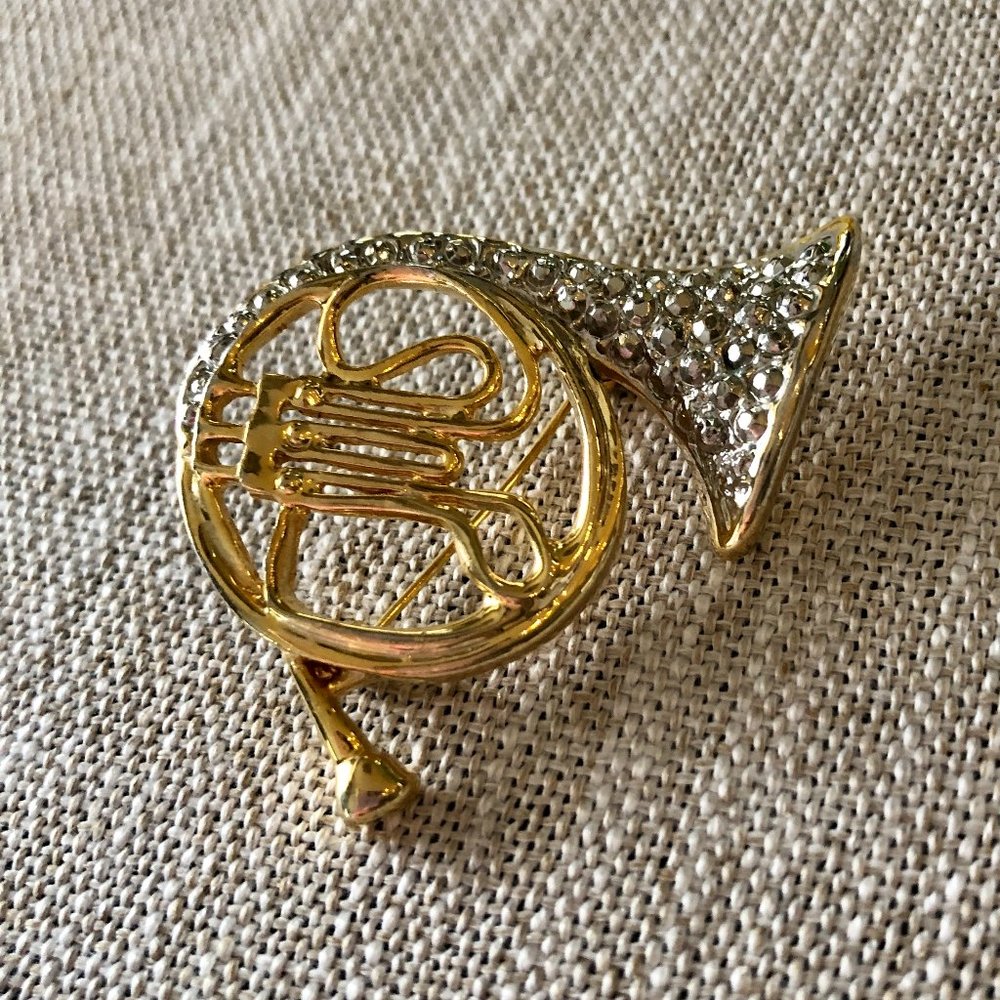 Gold & Silver French Horn Brooch Pin Estate Sale
